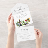 Invitation Tout En Un Elégant Aquarelle Vignoble Monogram Mariage (Déchirure)