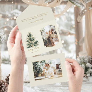 Invitation Tout En Un Élégant arbre de Noël moderne vert et or photo