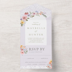 Invitation Tout En Un Elégant Arc Aquarelle Fleur sauvage Bois