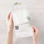Invitation Tout En Un Elégant Arc Or QR Code Mariage de verdure (Déchirure)