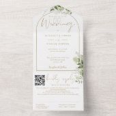 Invitation Tout En Un Elégant Arc Or QR Code Mariage de verdure (À l'intérieur)