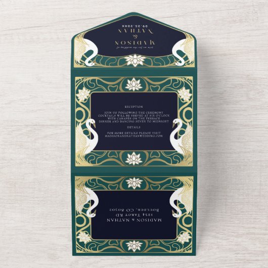 Invitation Tout En Un Elégant Art Nouveau Swans Mariage (Dehors)