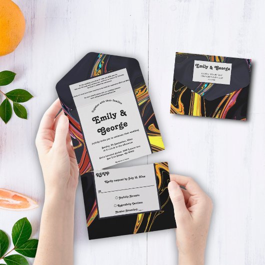 Invitation Tout En Un Elégant Artsy Abstrait moderne minimal chic Mariag