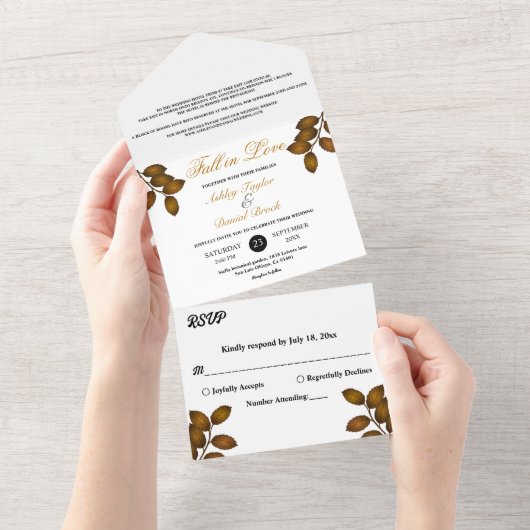 Invitation Tout En Un Élégant automne Feuilles Rustique automne Mariage (Déchirure)