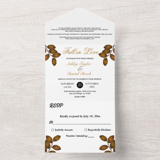 Invitation Tout En Un Élégant automne Feuilles Rustique automne Mariage (À l'intérieur)