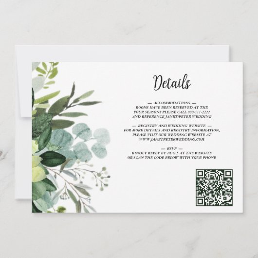 Invitation Tout en un, élégant avec Mariage feuille eucalyptu (Dos)