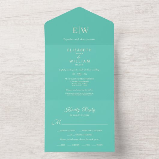 Invitation Tout En Un Élégant Awe aquatique simple avec Mariage Monogram (À l'intérieur)