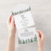 Invitation Tout En Un Elégant Baby shower Aquarelle Pine (Déchirure)