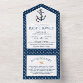 Invitation Tout En Un Elégant Baby shower d'Ancre bleu marine (À l'intérieur)