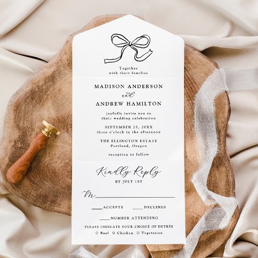 Invitation Tout En Un Elegant Black Bow Wedding