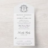 Invitation Tout En Un Elegant Black Crest Chinoiserie Monogram Wedding (À l'intérieur)