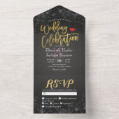Invitation Tout En Un Elégant Black Gold Blanc Floral Frame Mariage RSVP (À l'intérieur)