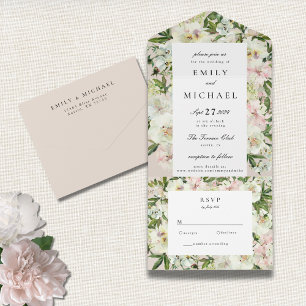 Invitation Tout En Un Elégant Blanc Bleu Peony Garden Mariage