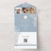 Invitation Tout En Un Elégant blanc floral Dusty Mariage bleu (À l'intérieur)