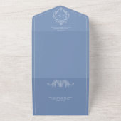 Invitation Tout En Un Elégant bleu Chinoiserie Bird Crest Mariage (Dehors)
