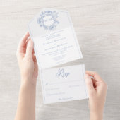 Invitation Tout En Un Elégant bleu Chinoiserie Bird Crest Mariage (Déchirure)