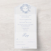 Invitation Tout En Un Elégant bleu Chinoiserie Bird Crest Mariage (À l'intérieur)