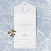Invitation Tout En Un Elégant bleu Chinoiserie Bird Crest Mariage