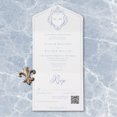 Invitation Tout En Un Elégant bleu Chinoiserie Bird Crest Mariage QR
