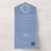 Invitation Tout En Un Elégant bleu Chinoiserie Bird Crest Mariage QR (À l'intérieur)