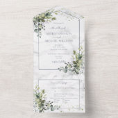 Invitation Tout En Un Elégant bleu Dusty Eucalyptus Marbre vert (À l'intérieur)