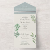 Invitation Tout En Un Elégant bleu Dusty Eucalyptus Mariage de verdure (À l'intérieur)