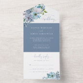 Invitation Tout En Un Elégant bleu Dusty Floral Mariage Boho (À l'intérieur)