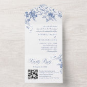 Invitation Tout En Un Elégant bleu France Garden Flowers Mariage code QR (À l'intérieur)
