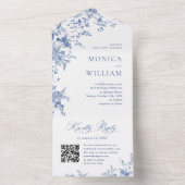 Invitation Tout En Un Elégant bleu France Garden Flowers Mariage code QR (À l'intérieur)
