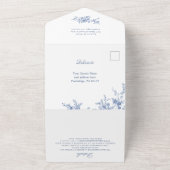 Invitation Tout En Un Elégant bleu France Garden Flowers Mariage code QR (Dehors)