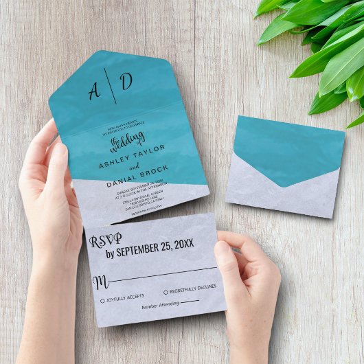 Invitation Tout En Un Elégant bleu gris rustique Tout en un Mariage Invi