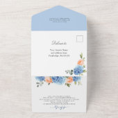 Invitation Tout En Un Élégant bleu Hydrangea rose Rose Mariage (Dehors)