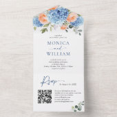 Invitation Tout En Un Élégant bleu Hydrangea rose Rose Mariage (À l'intérieur)