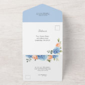 Invitation Tout En Un Élégant bleu Hydrangea rose Rose Mariage (Dehors)