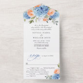 Invitation Tout En Un Élégant bleu Hydrangea rose Rose Mariage (À l'intérieur)