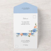 Invitation Tout En Un Élégant bleu Hydrangea rose Rose Mariage (Dehors)