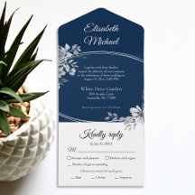 Elégant bleu marine Aquarelle Florale Mariage RSVP