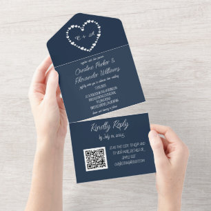 Invitation Tout En Un Elégant bleu marine moderne Unique RSVP QR Code