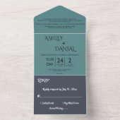 Invitation Tout En Un Elégant bleu marine Turquoise moderne chic Mariage (À l'intérieur)