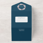 Invitation Tout En Un Elégant bleu rose Aquarelle Mariage (Dehors)