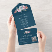 Invitation Tout En Un Elégant bleu rose Aquarelle Mariage (Déchirure)