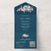 Invitation Tout En Un Elégant bleu rose Aquarelle Mariage (À l'intérieur)