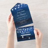 Invitation Tout En Un Élégant bleu rougeâtre bleu rousse Mariage (Déchirure)