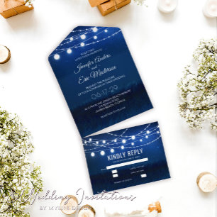 Invitation Tout En Un Élégant bleu rougeâtre bleu rousse Mariage