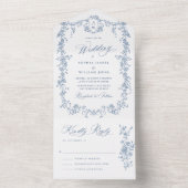 Invitation Tout En Un Elégant bleu roux Mariage de jardin (À l'intérieur)