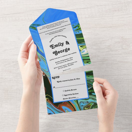 Invitation Tout En Un Elégant bleu vert Abstrait peinture à l'huile Mari (Déchirure)