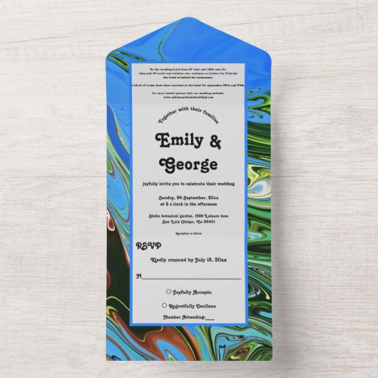 Invitation Tout En Un Elégant bleu vert Abstrait peinture à l'huile Mari (À l'intérieur)