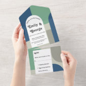 Invitation Tout En Un Élégant bleu vert bleu moderne gris Abstrait Maria (Déchirure)