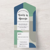 Invitation Tout En Un Élégant bleu vert bleu moderne gris Abstrait Maria (À l'intérieur)