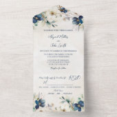 Invitation Tout En Un Elegant Blue Floral Winter Wedding (À l'intérieur)